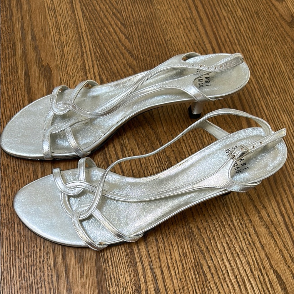 Stuart Weitzman Silver Strappy Heels
